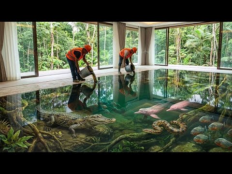 Top 13 Detailed Amazon River Epoxy Floors Featuring Dark Water Effects and Exotic 3D Wildlife