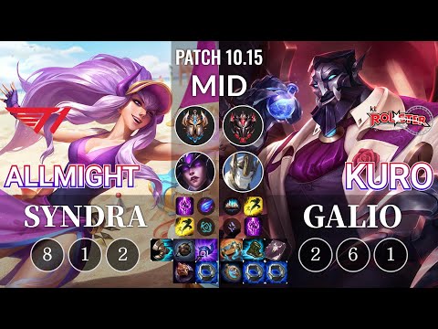T1 Allmight Syndra vs KT Kuro Galio Mid - KR Patch 10.15