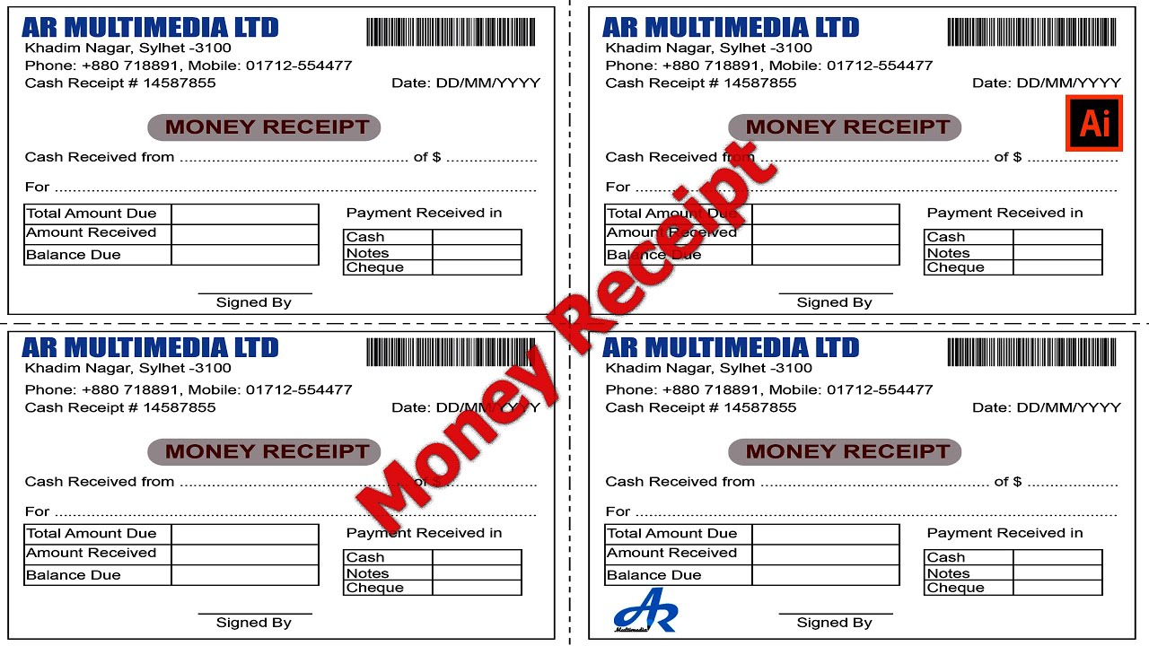 Cash Voucher Illustrator | Money Receipt AI 2020 | Quotation Bill Design| Pay Slip In Illustrator CC