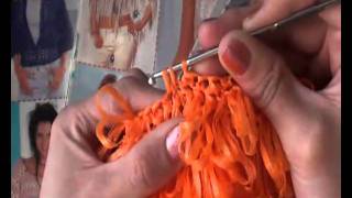 Смотреть онлайн Схема вязания мочалки вытянутыми петлями крючком