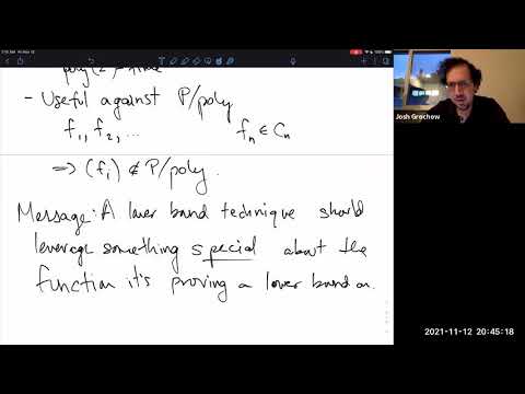 [GCT2022] Joshua Grochow -- On GCT, part 2: characterization by symmetries, natural proofs, P vs NP