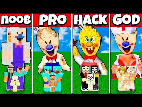 Minecraft Battle: FAMILY ICE SCREAM 4 HOUSE BUILD CHALLENGE NOOB vs PRO vs HACKER vs GOD Animation