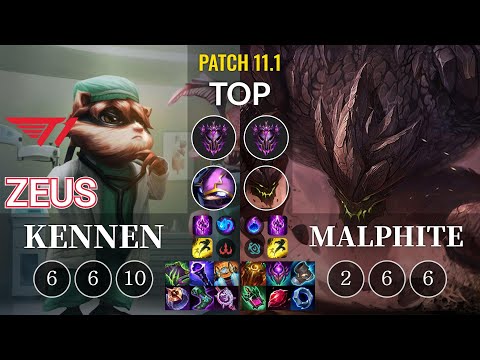 T1 Zeus Kennen vs Malphite Top - KR Patch 11.1