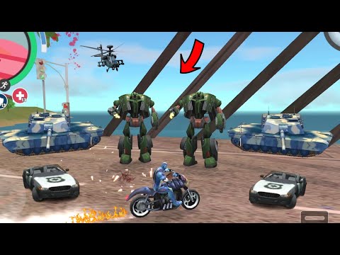 Rope Hero: Vice Town - (Crazy Dual Car Robot Fight Mutant Man) Police Car Robot on Bridge - HD