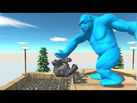 Blue Gorilla + kingkong vs Mutant Primates on Tower of Thorns - Animal Revolt Battle Simulator
