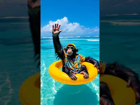 Chimpanzee enjoying holiday on the beach. #chimpanzee #holiday #shortsfeed #viralvideo #funny #cute