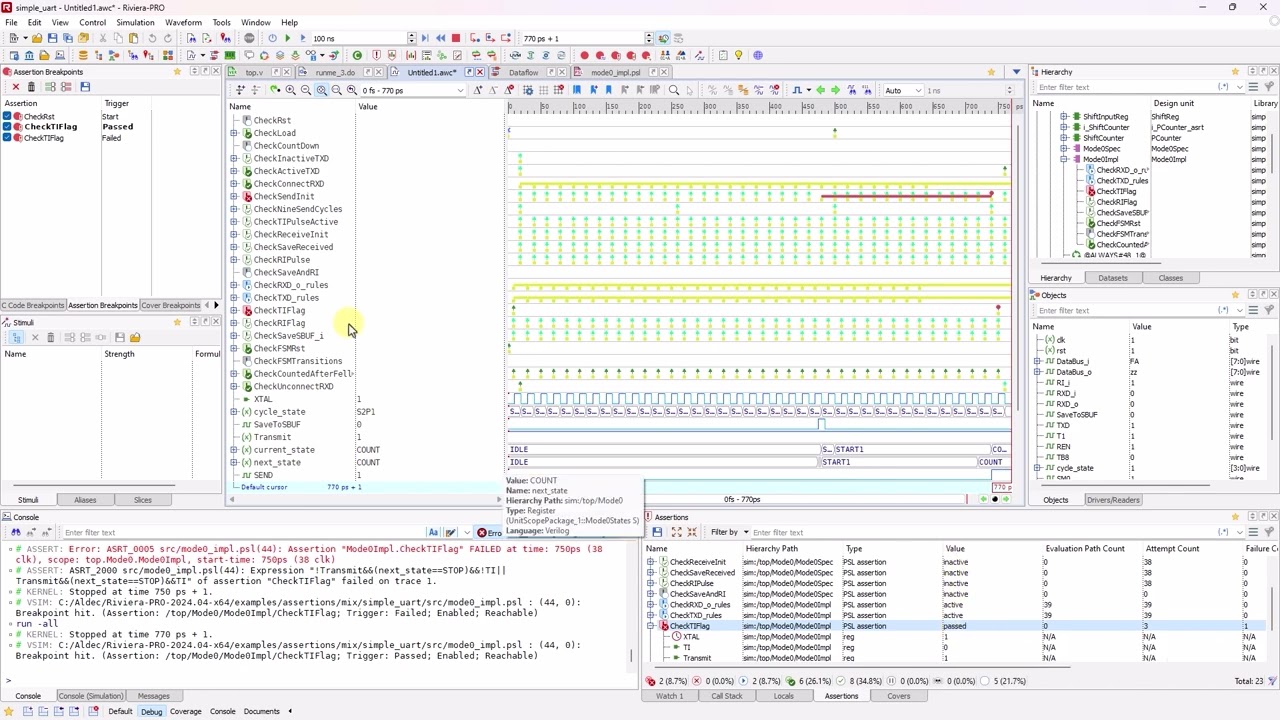 Riviera-PRO™ (v.2024)- 4.15 Debugging: Assertions Debugging