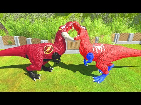 FLASH T-REX VS SPIDERMAN T-REX MOUNTAIN DEATH RUN | AnimalRevoltBattleSimulator