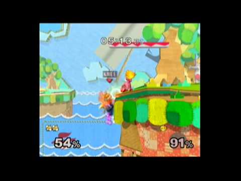 SSBM Knee (Fox) VS Peach (CPU). Training my nub Fox. Waveshine detected.