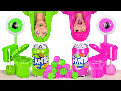 EATING FOOD OF ONE COLOR FOR 24 HOURS! PINK VS. GREEN Food by 123 GO! FOOD