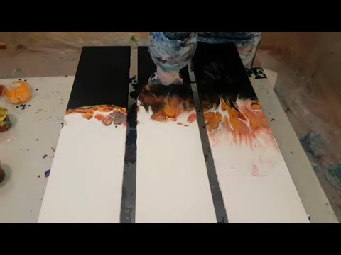 Acrylic Pour/Split Color Pour/Triptych Dutch Pour