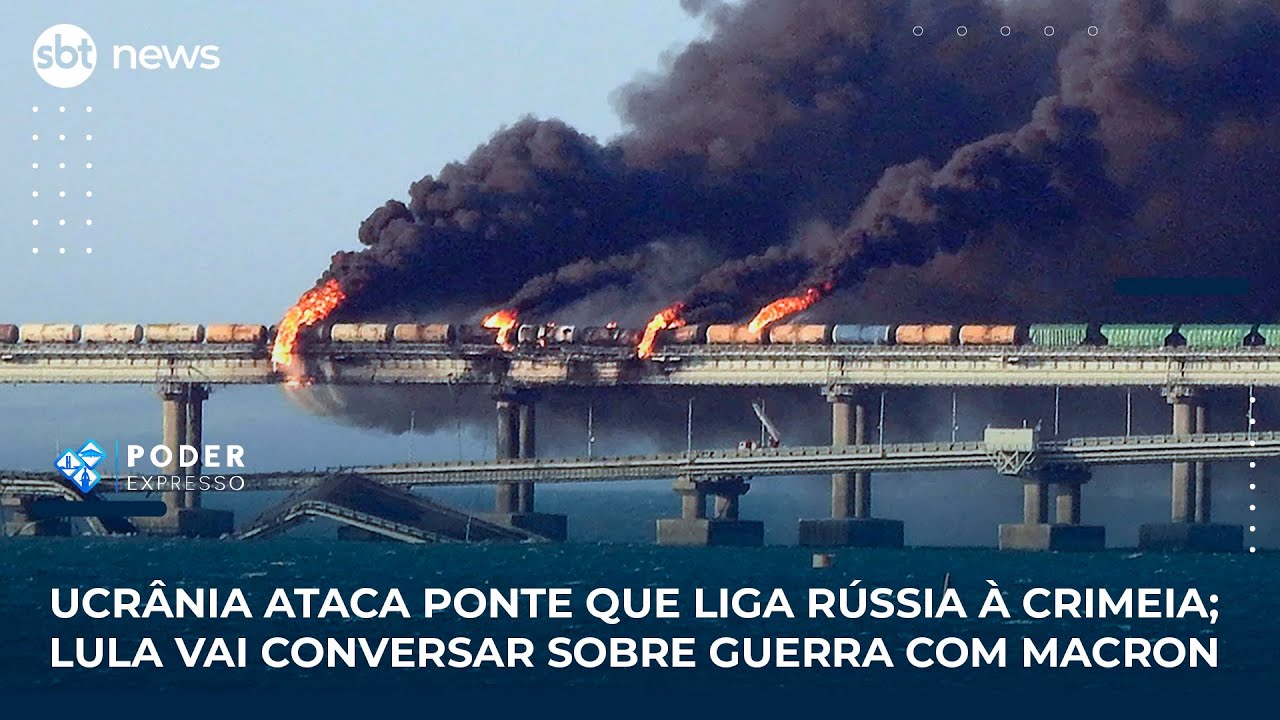 Ucrânia ataca ponte que liga Rússia à Crimeia; Lula vai conversar sobre guerra com Macron