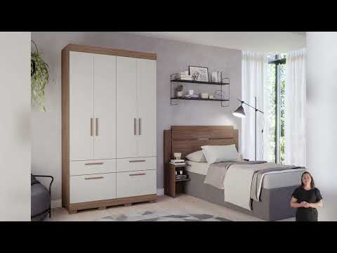 Video thumbnail of Guarda Roupa Solteiro com Pés 4 Portas 4 Gavetas 100MDF Porto Panan