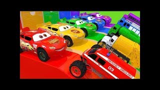 Learn Colors with Street Vehicle Soccer Ball Toys in Magic Water Slide Pretend Play for Kids