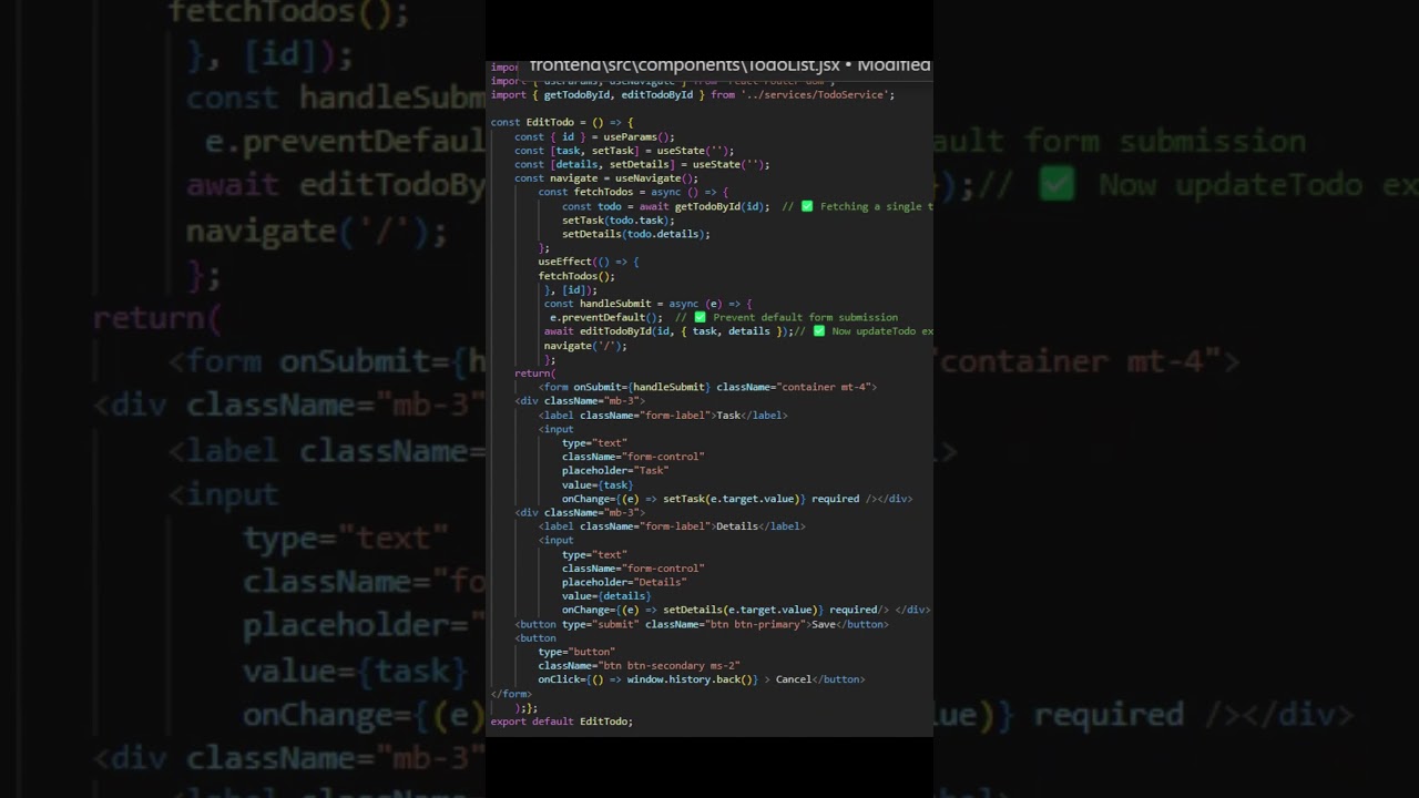EditTodo.jsx file || Todo web app using spring boot and react js full stack application