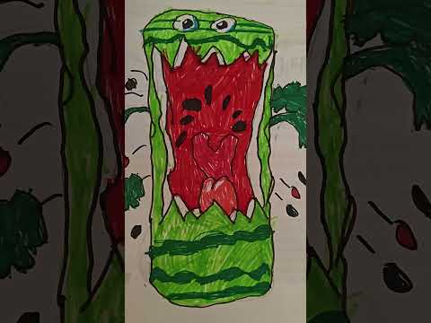Folding surprise drawing. Watermelon monster