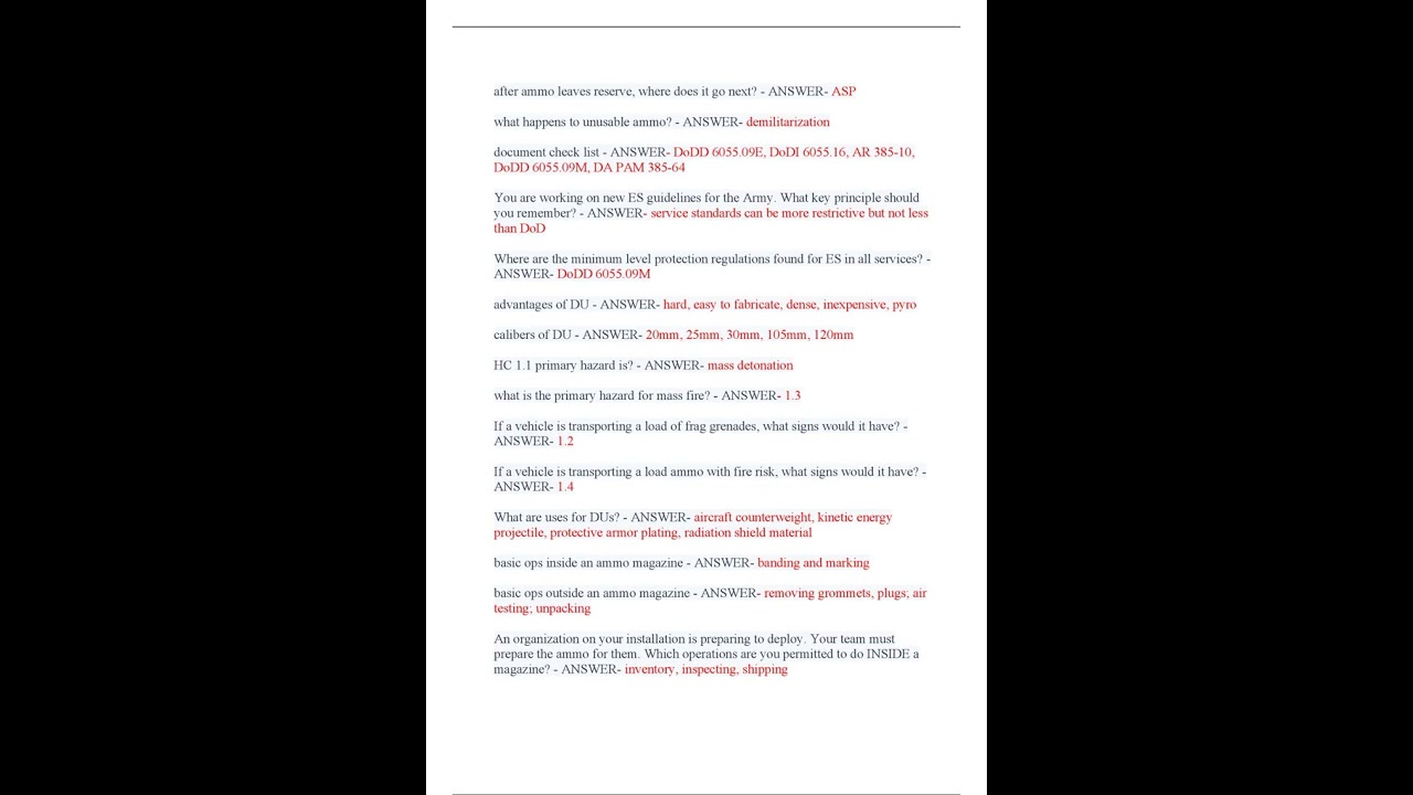 US ARMY INTRODUCTION TO EXPLOSIVE SAFETY MANAGEMENT 2023/2024 EXAM 100 QUESTIONS AND CORRECT ANSWERS