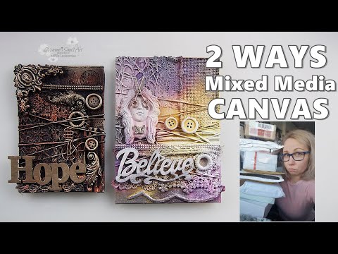 Same products - 2 WAYS for Mixed Media CANVAS - Supplies from Subscribers #3 ♡ Maremi's Small Art ♡