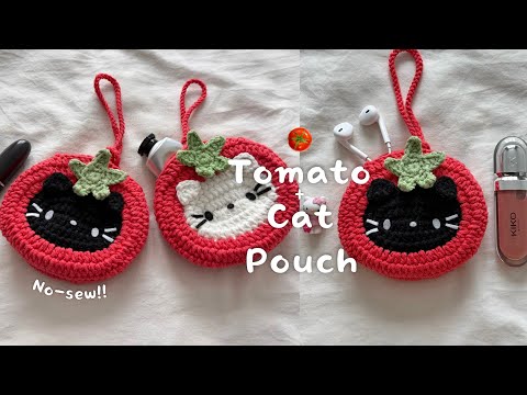 🍅超萌番茄貓零錢包｜手殘也能學會！鉤針零基礎教學！ (🍅The cutest Tomato Cat pouch | NO-SEW crochet tutorial for beginners)