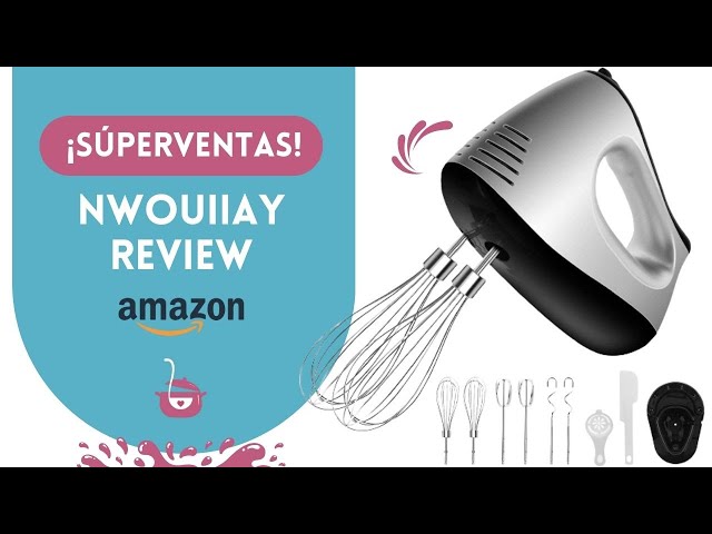 Vídeo relacionado con NWOUIIAY Batidora de Repostería Eléctrica de Varillas 500W 5 Velocidades Función Turbo con 2 Batidores, 2 Ganchos, 2 Batidores de Huevos, Separador de Huevos, Espátula de Horneado y Soporte