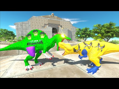 HULK SPINOSAURUS vs LOGAN T-REX TEMPLE DEATH RUN - Animal Revolt Battle Simulator