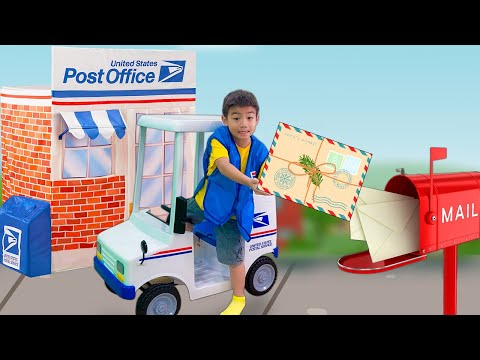 Eric and Ellie Pretend Play as USPS Mail Man Delivery Service | Kids Deliver Packages Jobs & Careers