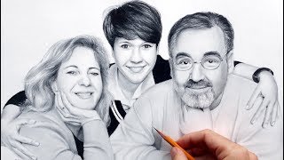 Семейный портрет - реалистичный рисунок карандашом за 4 минуты; ) Семейный портрет - реалистичный рисунок карандашом за 4 минуты; )