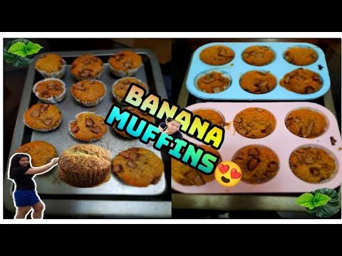 Banana muffins with chocolate chips on top..yummy(baking time)