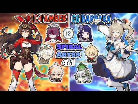 C4 Amber Bunny Melted  & C6 Barbara HyperBloom | Abismo 4.1 Piso 12-9 Estrellas | Genshin Impact