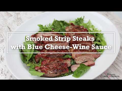 Smoked Strip Steaks with Blue Cheese-Wine Sauce