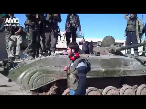 اغتنام دبابة داخل مدرسة المشاة بعد السيطرة عليها من قبل كتيبة مجاهدي الشهباء وفصائل الجيش الحر