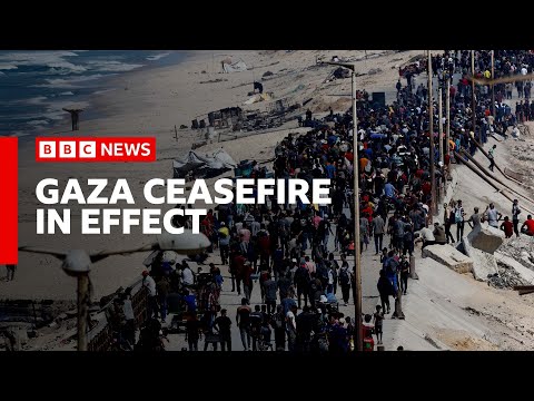 Video | Israeli military says ceasefire now in effect after IDF pulls back from parts of Gaza | BBC News