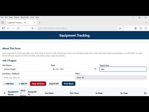 Equipment Tracking Log demo