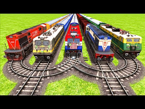Impossible Five Curvy Overlapping Rail Tracks Vs Trains Crossing - BeamNG.Drive part 1