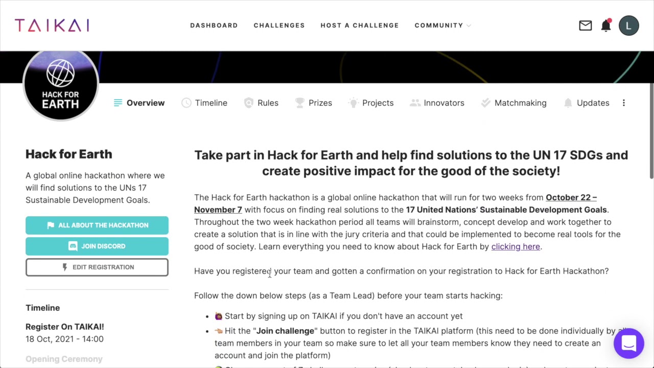 How to sign up for the Hackathon Platform TAIKAI (Hack for Earth)