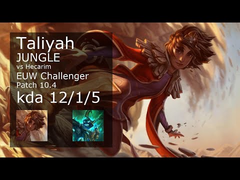 Taliyah Jungle vs Hecarim - EUW Challenger 12/1/5 Patch 10.4 Gameplay