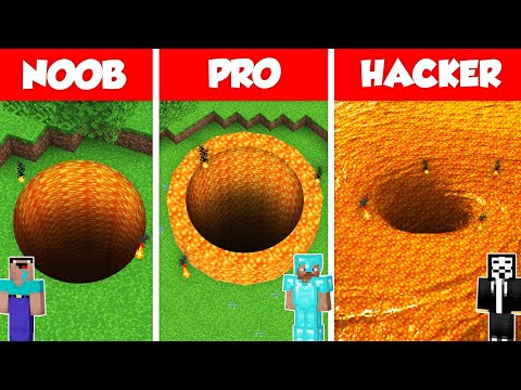 LAVA TUNNEL BASE PIT HOUSE BUILD CHALLENGE - NOOB vs PRO vs HACKER / Minecraft Battle Animation