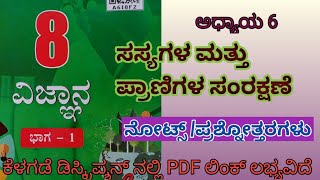 sasyagala mattu pranigala samrakshane notes in Kannada, 8th standard science notes in Kannada