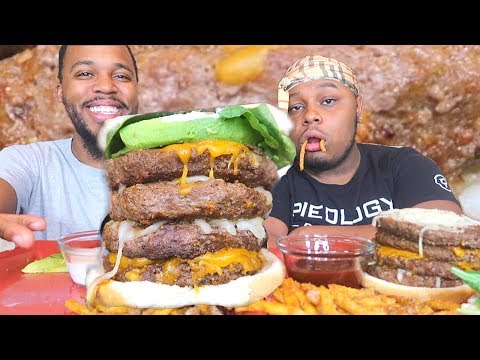 QUADRUPLE BURGER CHALLENGE PART 2 (Homemade!!) BIG...