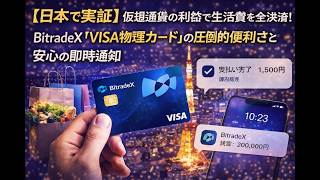 【日本で実証】仮想通貨の利益で生活費を全決済！BitradeX「VISA物理カード」の圧倒的便利さと安心の即時通知