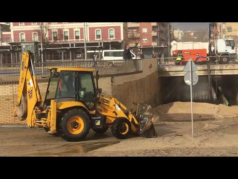 Badalona Beach Seafront Promenade Sand Cleaning after Storm #Gloria in Spain