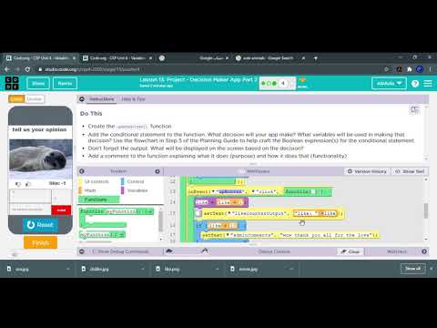 Code org   CSP Unit 4   Variables, Conditionals, and Functions '20 '21  Project   Decision Maker App