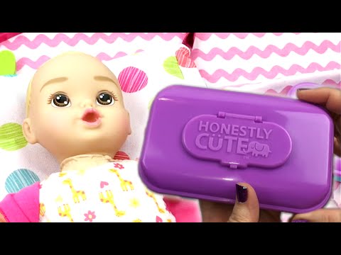 Target Honestly Cute Doll Just Like Mommy Diaper Bag Changing, Feeding, and Nail Clipping Video Video