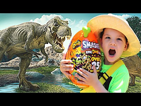 CALEB PRETEND PLAY DINOSAUR HUNT! ! Searching For Dino Bones and  Dinosaur Eggs with Mom!!
