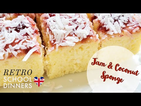 Jam & Coconut Sponge Cake 🇬🇧 RETRO School Pudding | Bake a perfect, moist Jam and Coconut Sponge