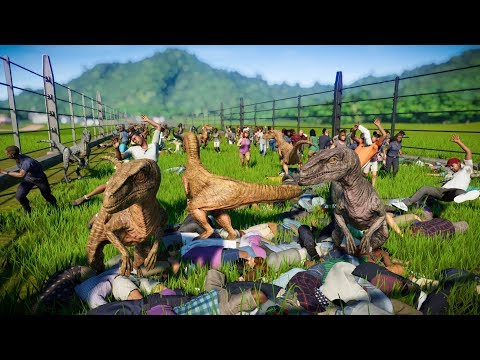 100 VELOCIRAPTOR Breakout and Kills 2000 PEOPLE - Jurassic World Evolution