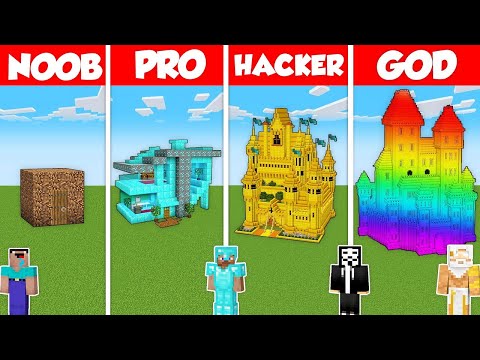 EPIC TREASURE BASE BUILD CHALLENGE! NOOB vs PRO vs HACKER vs GOD in Minecraft!