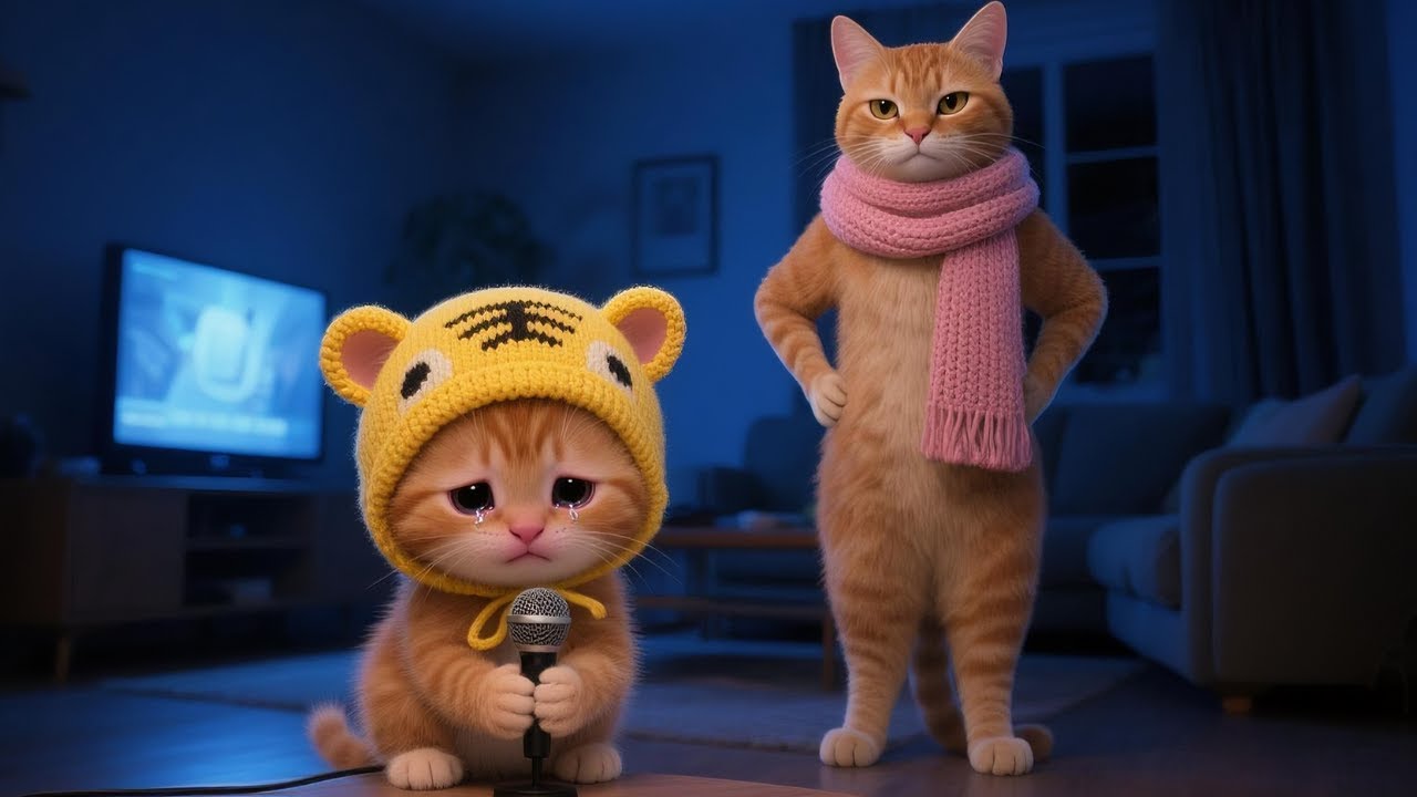 Midnight Karaoke! Kitten Sings and Dances in Secret… Until Mama Cat Walks In 😹🎤💃