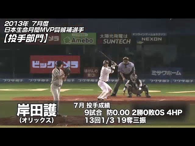 2013年 7月度 日本生命月間MVP賞 候補選手【投手部門】