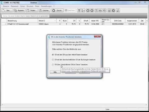 Funktion EK-Wert besetzen Inventur  / DdD COWIS – Warenwirtschaft, Kassensoftware & E-Commerce